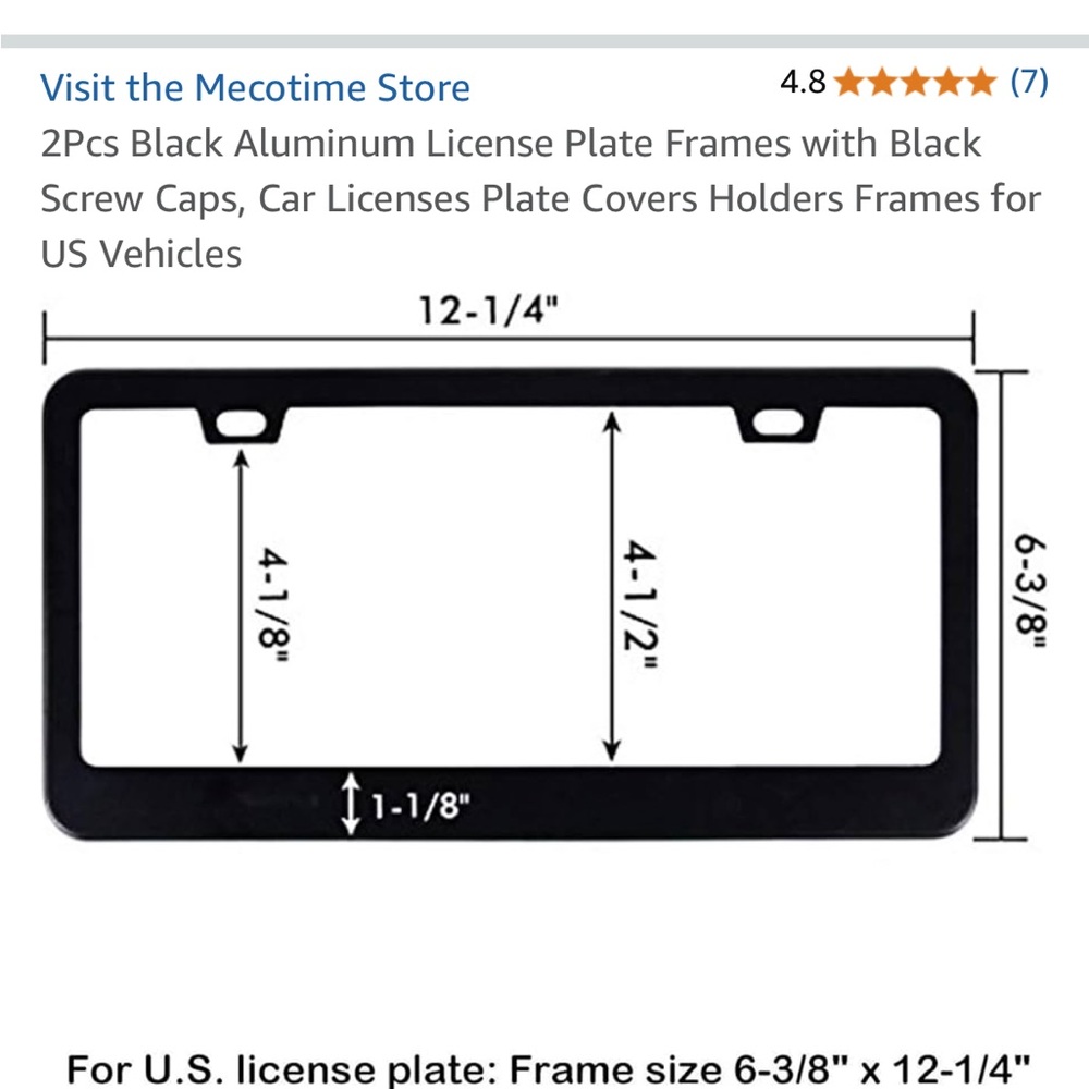 2 pcs License plate frame 12.4" x 6.4". Internal dimensions:11.4''x5.3”